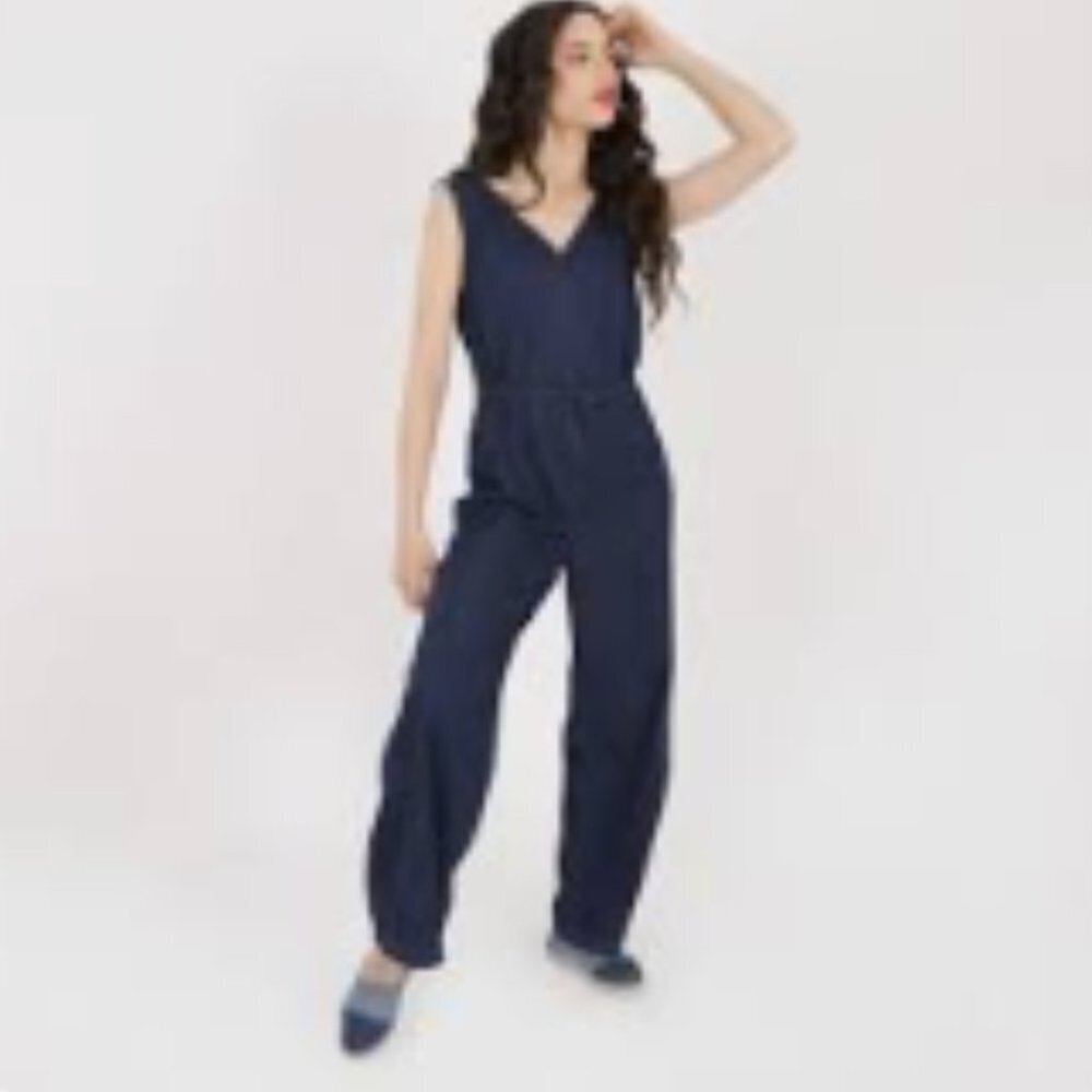 Monk + Lou Blue Sleeveless Jumpsuit size L